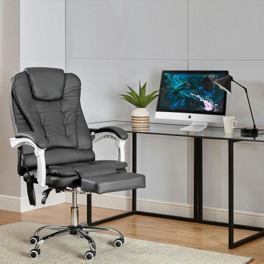 Neo Dark Grey Faux Leather Office Chair With Footrest & Massage Function