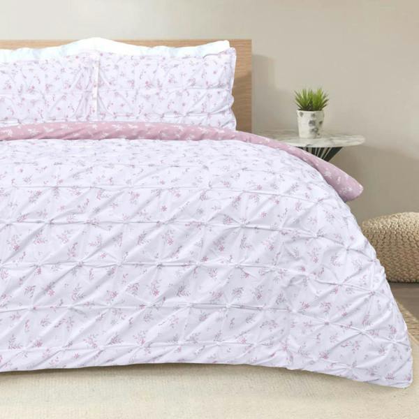 Smart Living Printed Rouched Pleat Ditsy Duvet Cover With Pillowcases- Blush
