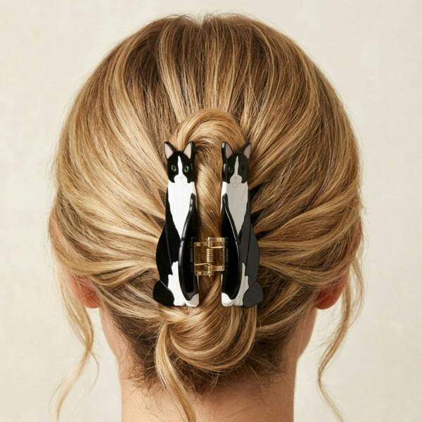 Gold Trip Tuxedo Cat Claw Clip