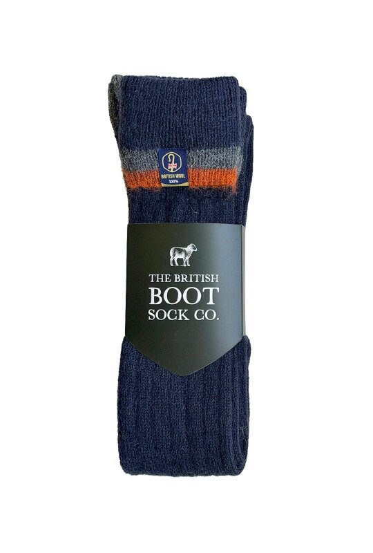 The British Boot Sock Company Wellington Boot Socks – Navy & Orange | 100% British Wool | UK 8–12