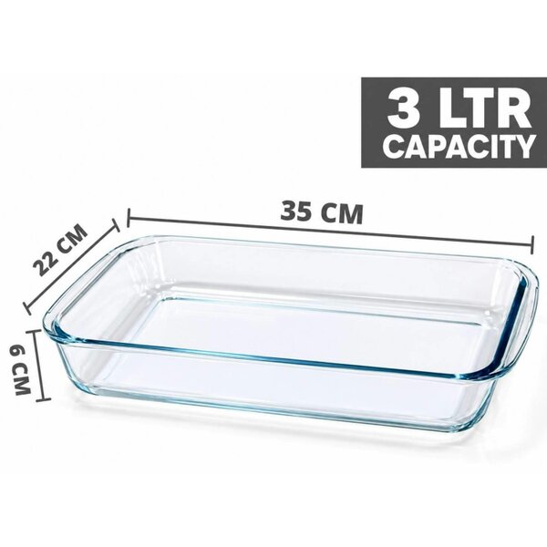 Dyzi 3L Borosilicate Glass Rectangular Baking Tray Oven Roasting Dish