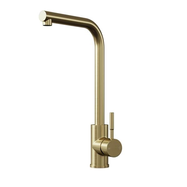 Flode Mjörn | Single Lever Kitchen Sink Mixer Tap with Swivel Spout | L Neck Design | Brushed Brass Finish