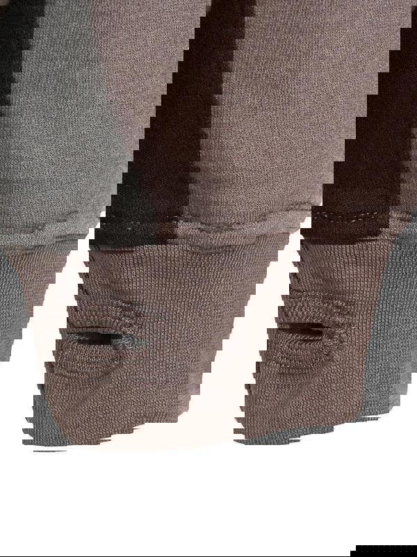 JCB Crew Trade Mens Work Pull Over Sweat Shirt, close-up of the grey and black fabric with ribbed cuffs and collar.