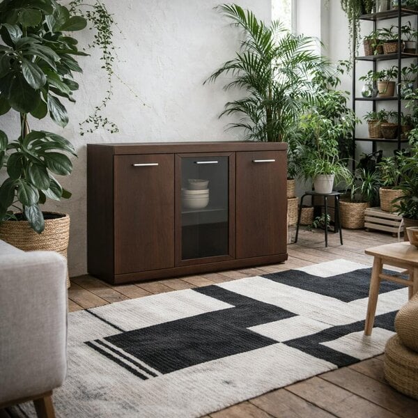 Wyld Haus Sonderborg Wide Dark Mahogany Wood Veneer Sideboard 3 Doors