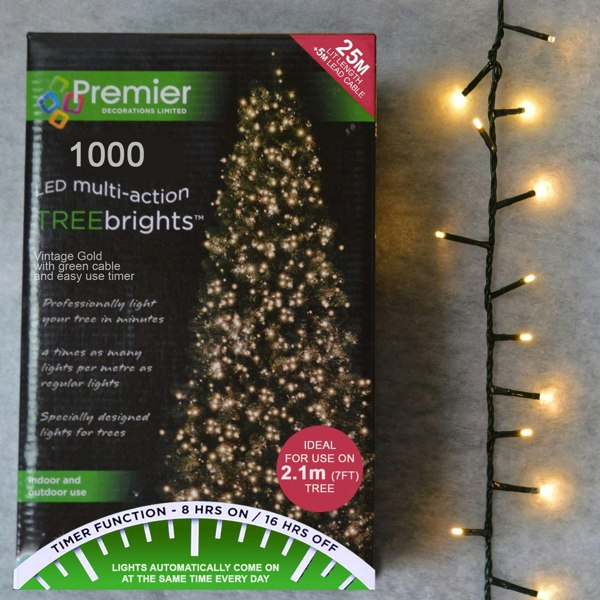 Samuel Alexander 1000 LED 25m Indoor Outdoor Christmas Multi Function Mains Operated String Lights with Timer in Vintage Gold