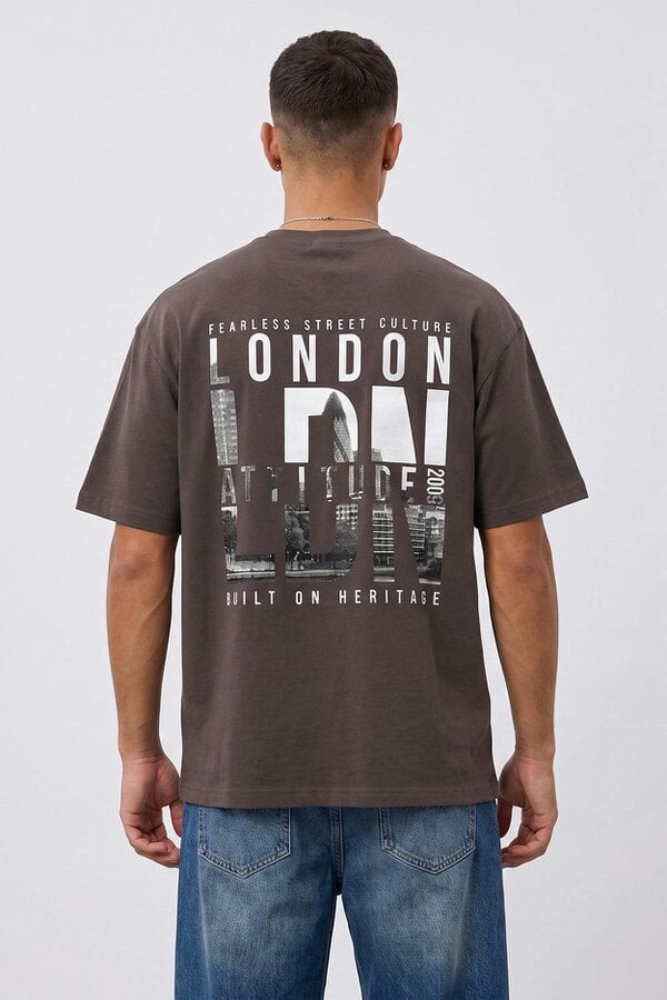 London Attitude Fearless Street Culture Oversized Heavyweight Graphic T-Shirt - Dark Chocolate