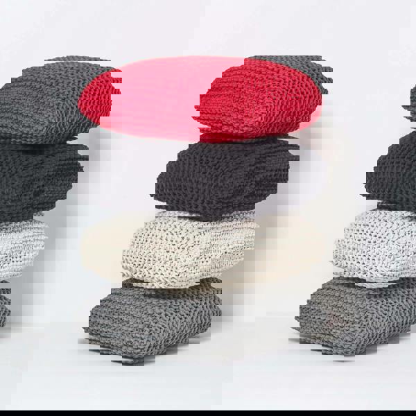 HOMESCAPES Square Cotton Knitted Pouffe Floor Cushion