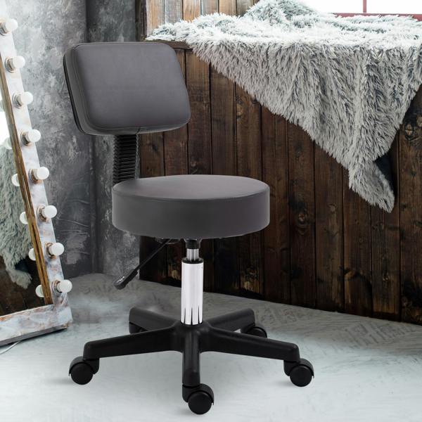 HOMCOM Adjustable Swivel Salon Chair Padded Seat Back 5 Wheels - Grey