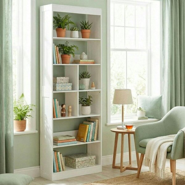 Bookcase, 6-Tier Bookshelf with Open Storage Shelves, Cubes, 180 cm Tall Display Shelf with Anti-Tipping Design, White - White