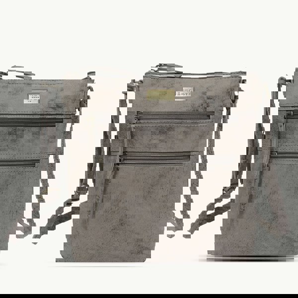 Assots London 'CORI' Distressed Grey Real Leather Crossbody Bag