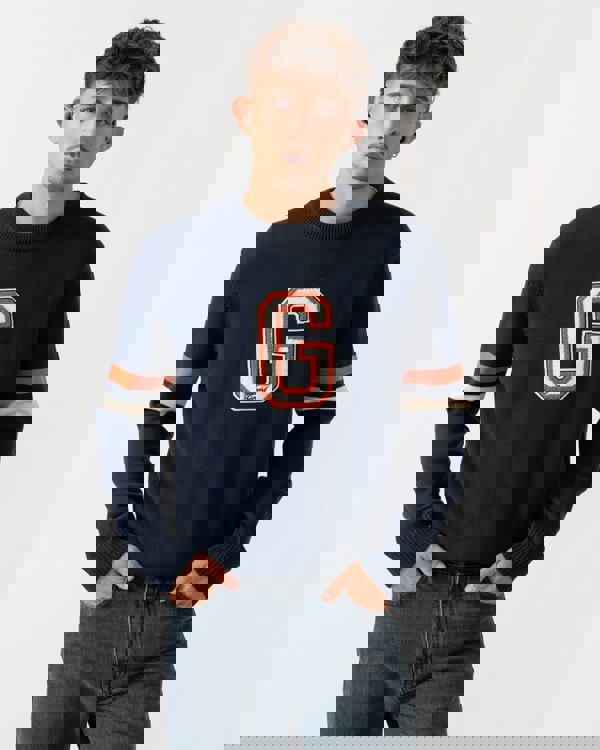 GANT Mens Graphic Badge Crew Neck Jumper - 433 Evening Blue