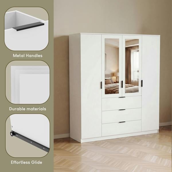 Vida Designs Trega 4 Door 3 Drawer Mirrored Wardrobe