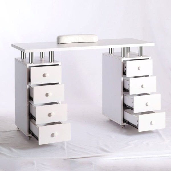 8-drawer Manicure Station Nail Beauty Table on Wheels for Salons Living and Home