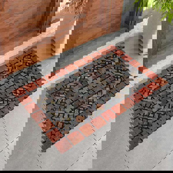 Nicoman Elegant Tile Effect Doormat - Red Edge