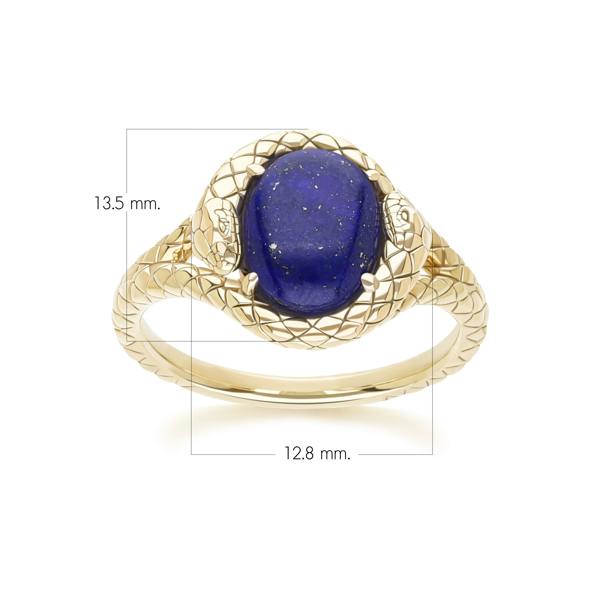 Gemondo ECFEW™ Oval lapis lazuli snake two-headed coiled bezel-set cabochon ring in gold vermeil sterling silver