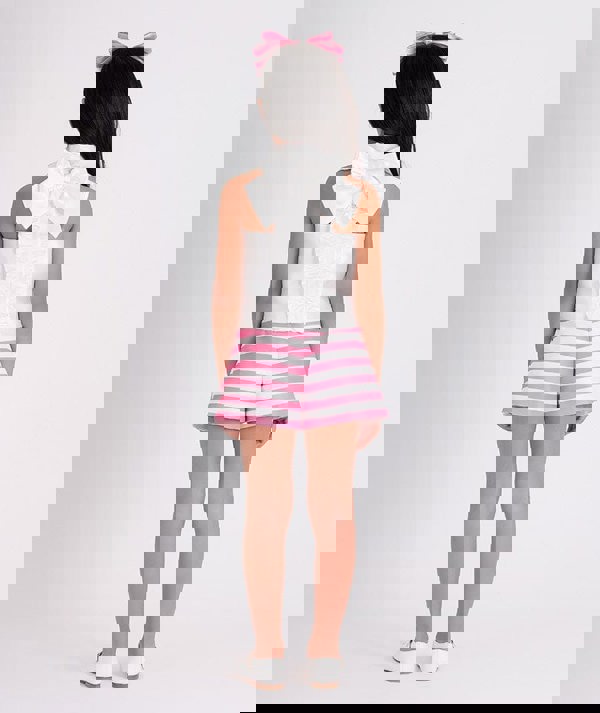 Mama Luma Girls Striped Mini Shorts in Pink