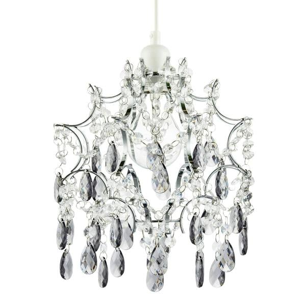 Elegant Chandelier Style Pendant Shade with Clear and Smoked Beads Image 1