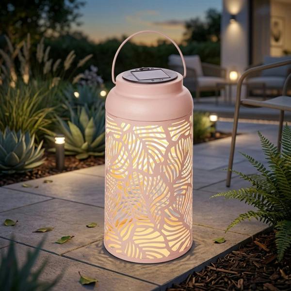 Garden Greatness Solar Pink Metal Garden Lantern Light