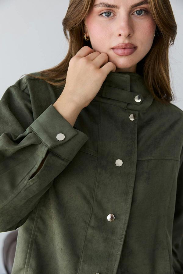 High Neck Press Stud Longline Oversized Jacket