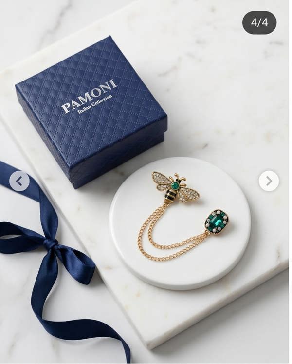 Pamoni Dapper Bee & Emerald Lapel Chain Brooch