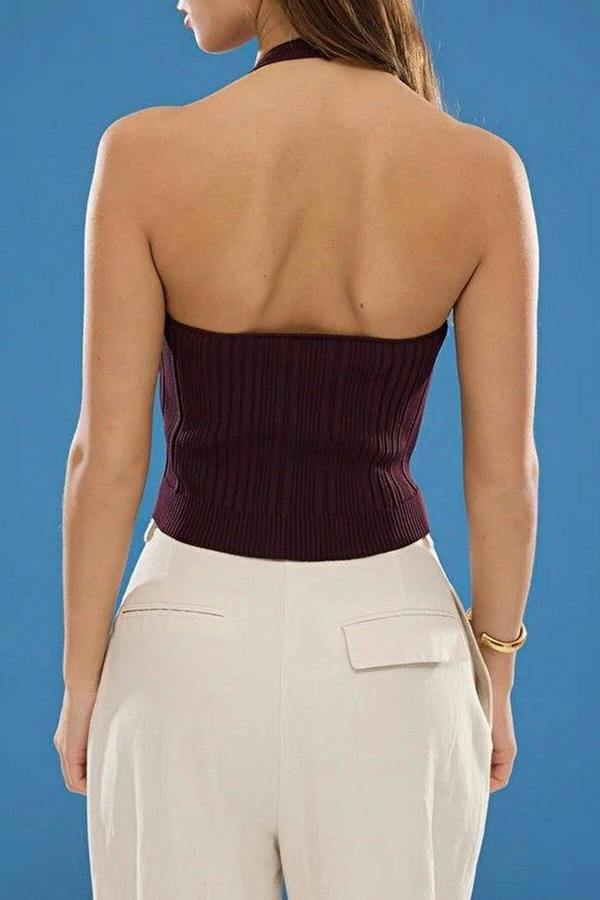 WOVCOR Halter Neck Thin Knit Blouse