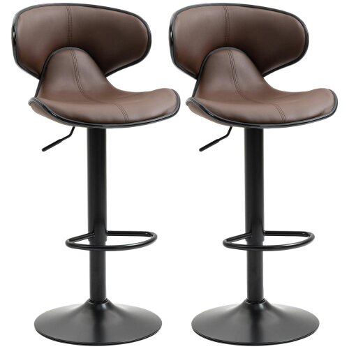 Wyld Haus Mifaro Set Of 2 Brown Adjustable Swivel Bar Stools With Steel Frame And Footrest