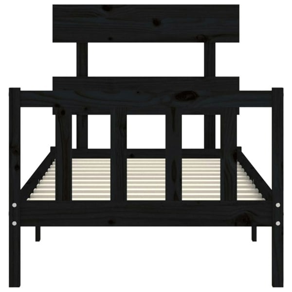 Berkfield Bed Frame with Headboard Black Small Single Solid Wood