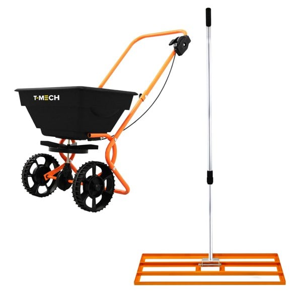 T-mech Rotary Spreader & 100cm Lawn Leveller - Orange