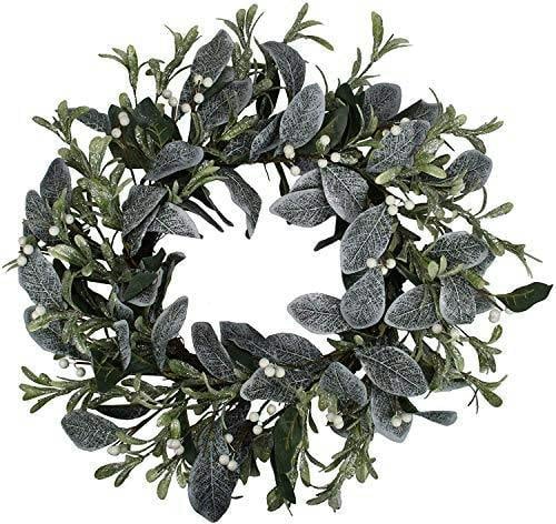 55cm Artificial Snowy Leaves, White Berries and Glittered Flowers Christmas Wreath for Door Display image 6