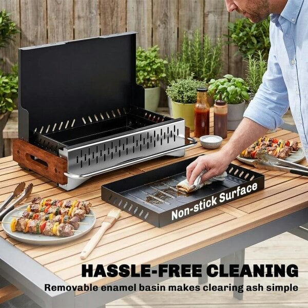Bobobiy Portable BBQ Grill, Folding Charcoal Barbecue Grill with Removable Charcoal Basin for Camping Picnic Garden Party, Black