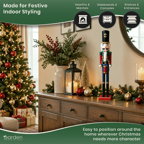 Large 70cm Christmas Nutcracker Figure in Red Coat & Black Hat, Traditional Indoor Festive Decoration, Matching Style Available