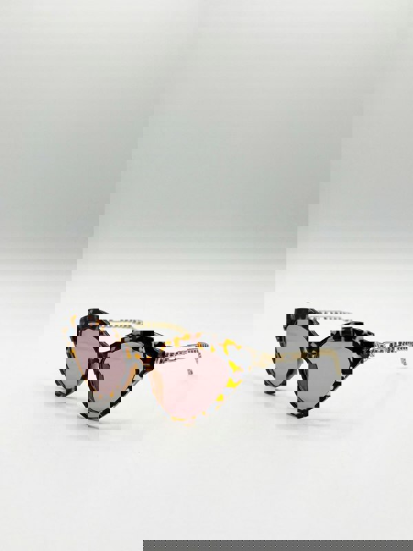 SVNX Cat-Eye Sunglasses with Thin Chain Arm Tortoise