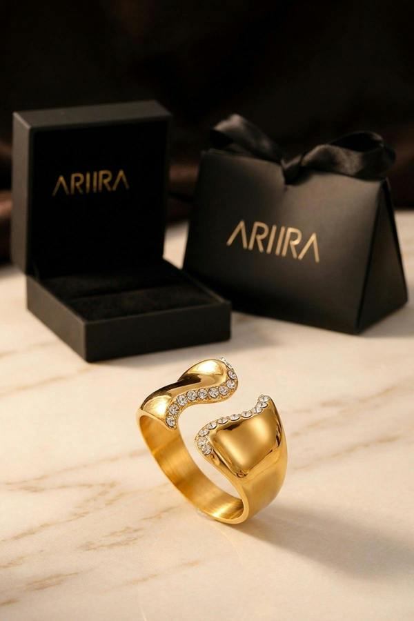 ARIIRA Fenella Wavy Band Crystal Embellished Ring
