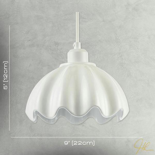 Opal White Gloss Ceramic Pendant Light Shade with Rippled Scallop Edge Image 7
