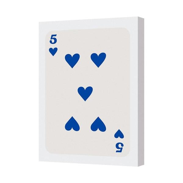 Benjamin Tate Design Contemporary Canvas Art Print Five Of Hearts Card With Deep Wooden Frame