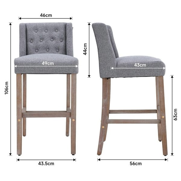 Set of 2 99cm Hight Bar Stools Linen Upholstered with Wood Legs Bar Stools Living and Home