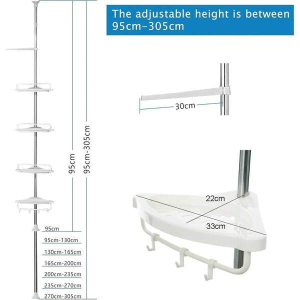 Havendro 4-Tier Telescopic Bathroom Corner Shelf Wall Mount Shower Caddy Storage Organizer