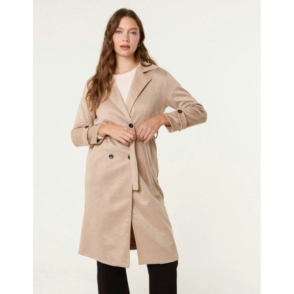 Blue Vanilla Suede Button Trench Coat