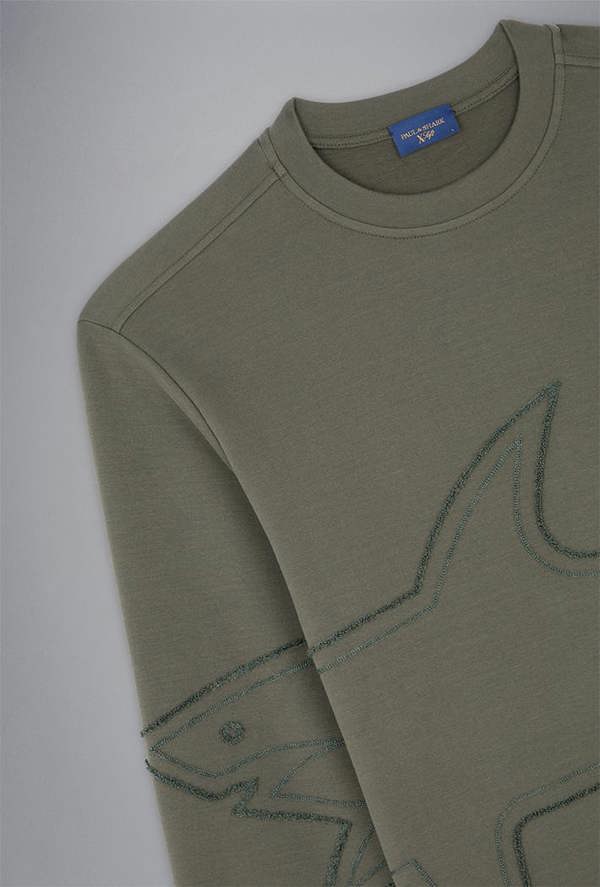 Paul & Shark Men's X-Soft Cotton Tencel Sweatshirt with Embroidered Shark