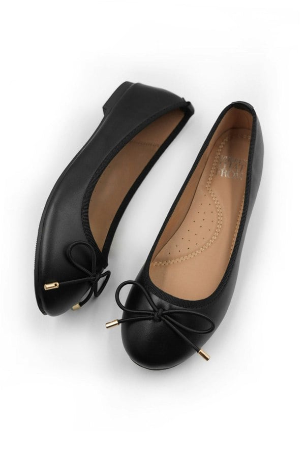 Where's That From Tallulah Wide Fit Slip on Flat Pumps in Black Faux Leather