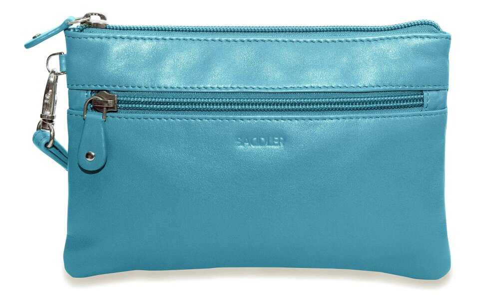 SADDLER SCARLETT Leather Zip Top Mini Clutch - Phone Holder with Detachable Wrist Strap - RFID Protected - Teal