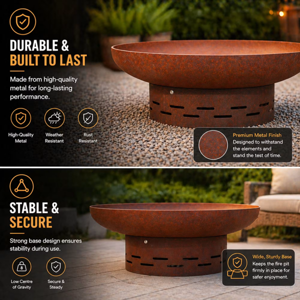 Nicoman Heavy-Duty Pre-Rusted Metal Corten Steel Round Firepit