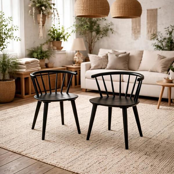 Wyld Haus Set of 2 Black Wooden Dining Chairs Modern Slatted Back