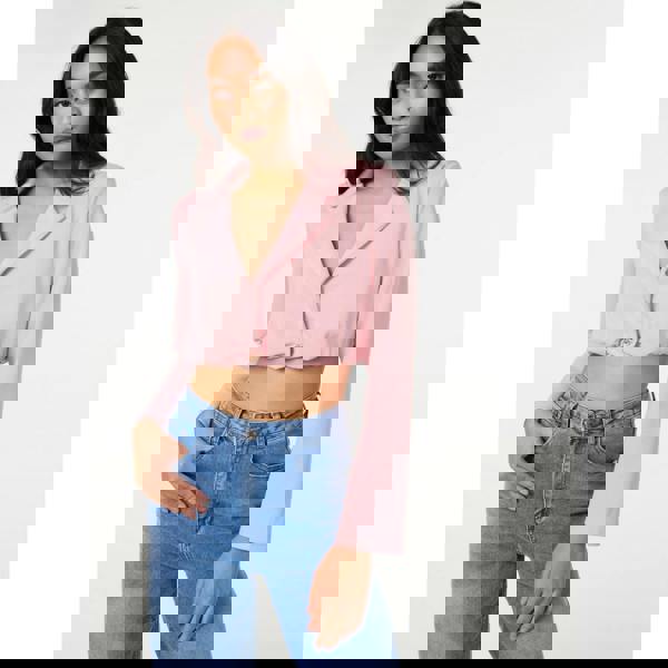 Pink Vanilla Crop One Button Puffball Blazer Jacket