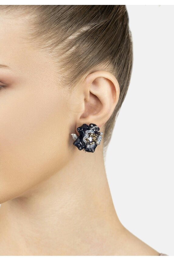 Latelita Blue Rose Flower Stud Earrings Dual Plating