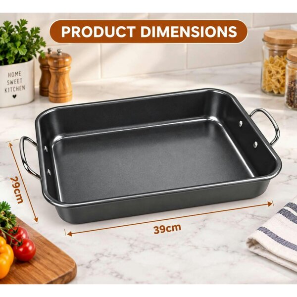 Dyzi 39cm Rectangular Deep Non-Stick Carbon Steel Baking Tray Black