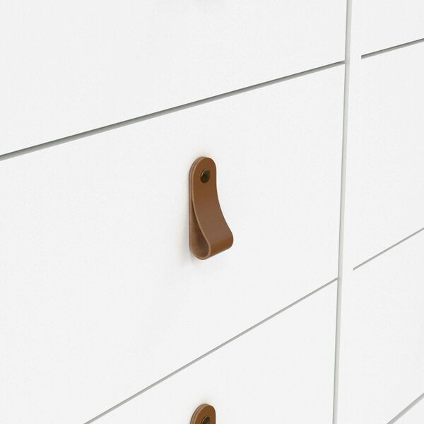 Wyld Haus Wildberry Matt White Wooden Double Dresser 8 Drawers Leather Handles