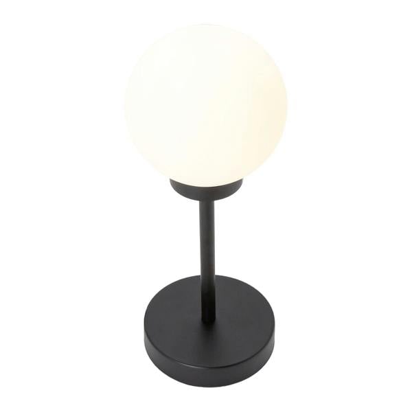 Modern Opal White Glass Globe Table Lamp with Tall Matte Black Stem Image 3