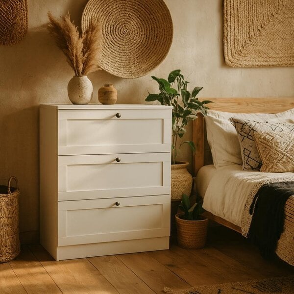 Wyld Haus Cherryfern White Wooden Chest 3 Frame Drawers