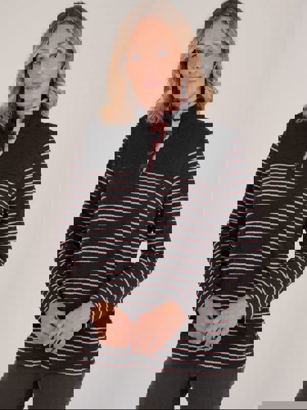 PennyPlain Striped Funnel Neck Top - Charcoal